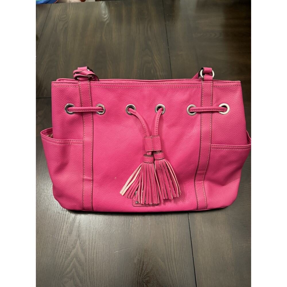 Tignanello Fucshia Pebbled Leather Hobo Shoulder Tote Bag, Tassel Detail GUC